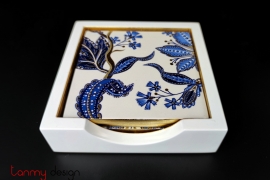 Set of 4 blue flower coasters with box